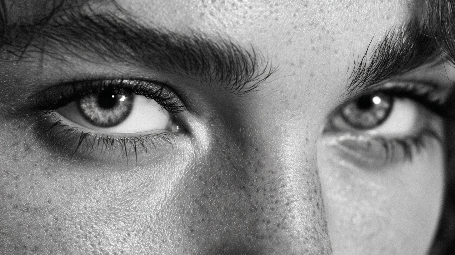 Detailed monochrome close-up of a woman's eyes